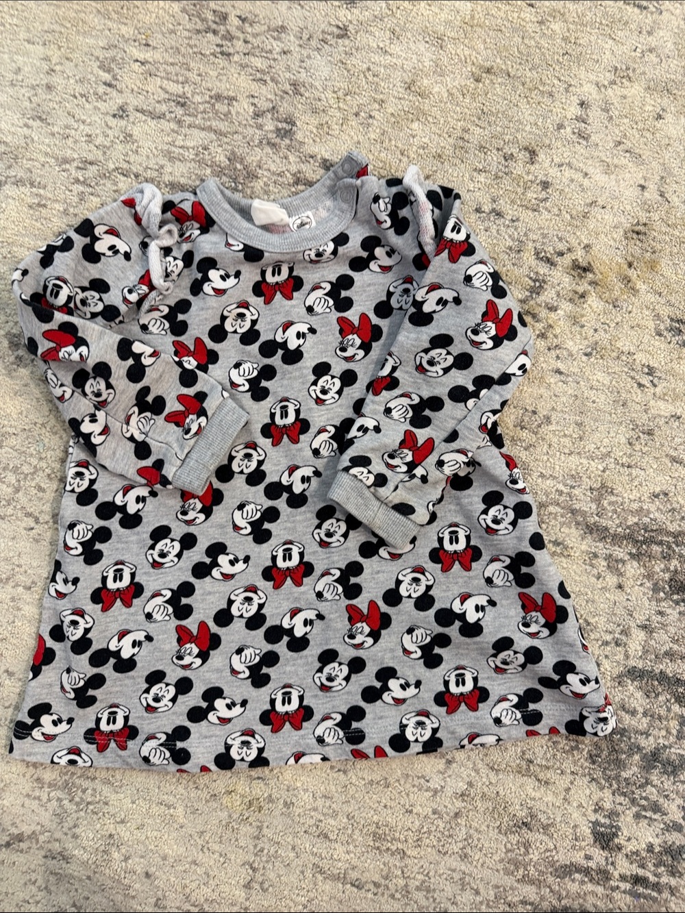 H&M Girls Grey Minnie Mouse Print Dress with Red Accents